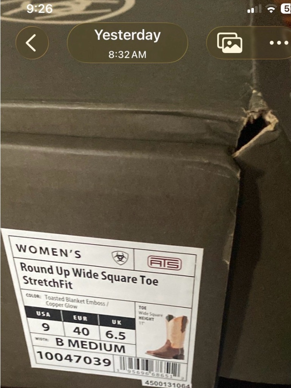 Women’s Ariat Round Up Wide Square Toe StretchFit 9B NIB - Picture 4 of 7
